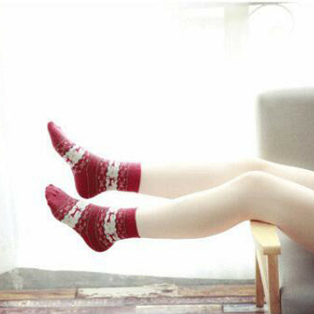 2 Pairs Womens Wool Blend Cozy Crew Socks Causal Winter Xmas Ankle Socks