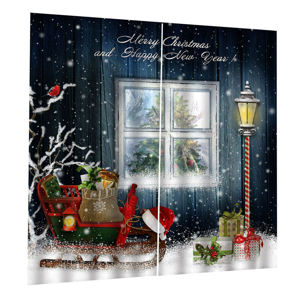 Santa Claus Curtains,Xmas Themed Christmas Gift Car with Snowflake Window Decor