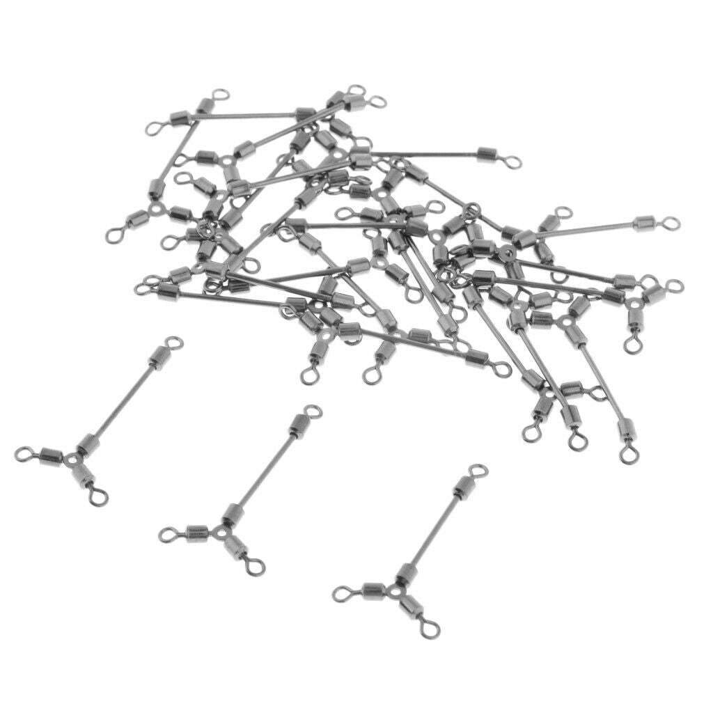 50pcs/lot Copper 3 Way Fishing Rolling Barrel Swivels Bearing Connector Solid