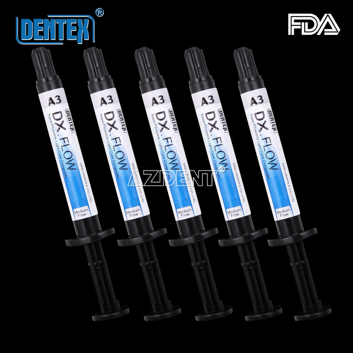 5pcs Dental Flowable Medium Flow Light Cure Composite A3 Shade DENTEX DX.FLOW