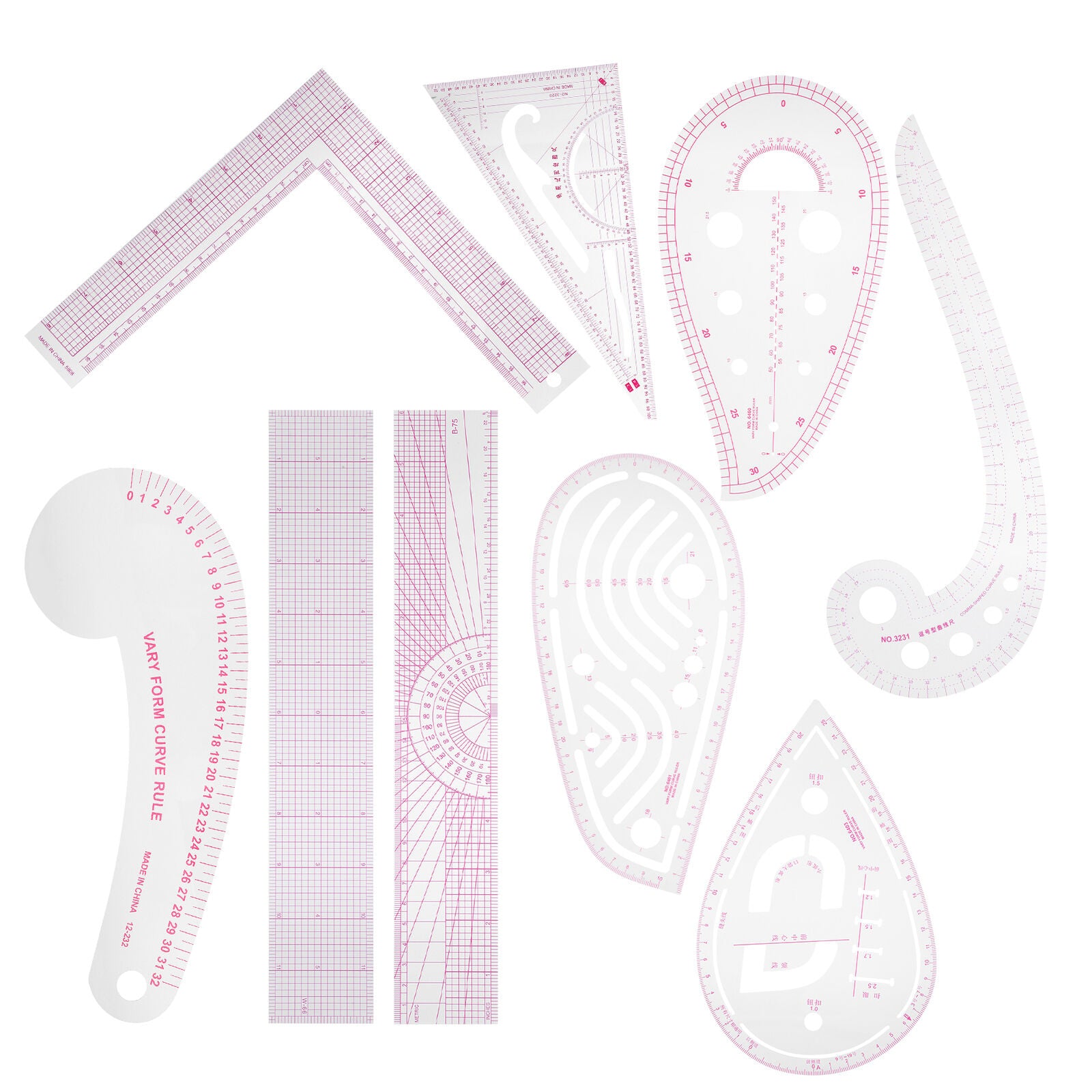 Tailor Ruler Set PVC Clothing Ruler Commas Ruler Sewing Curve Ruler 9Pcs Cutting