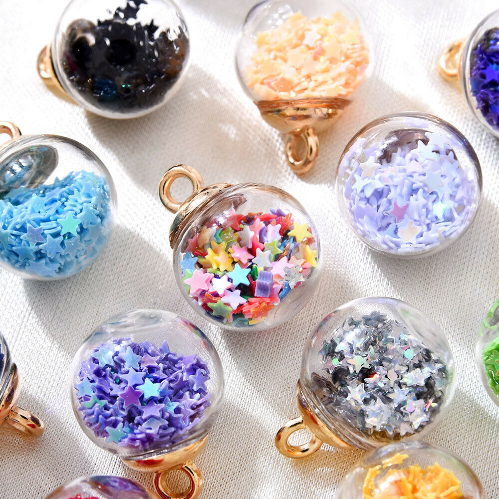 20*Round Transparent Confetti Glass Ball Pendant for Necklace Jewelry Making.