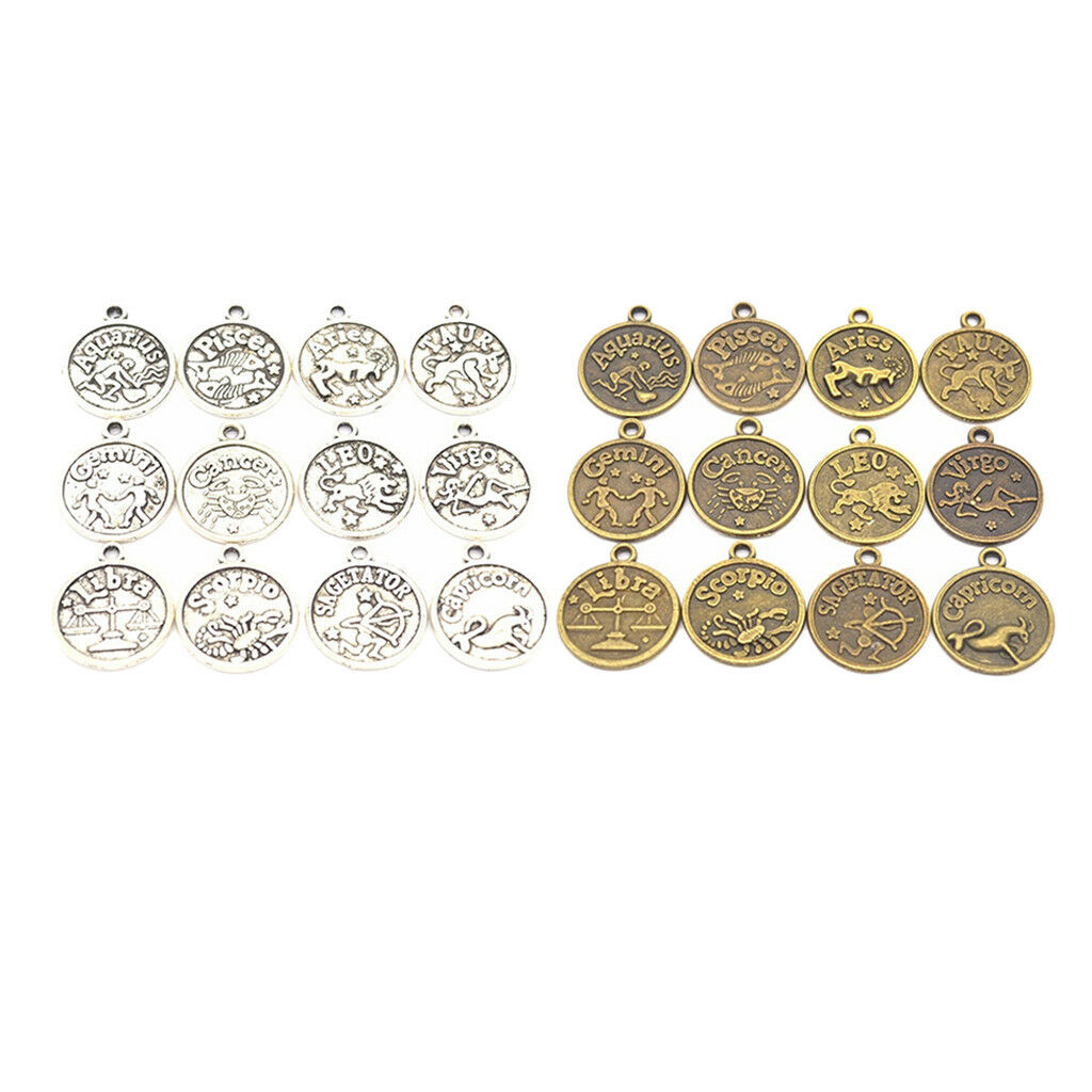 36pcs HOROSCOPE Zodiac STAR SIGN PENDANT CHARMS FOR JEWELRY MAKING FINDINGS