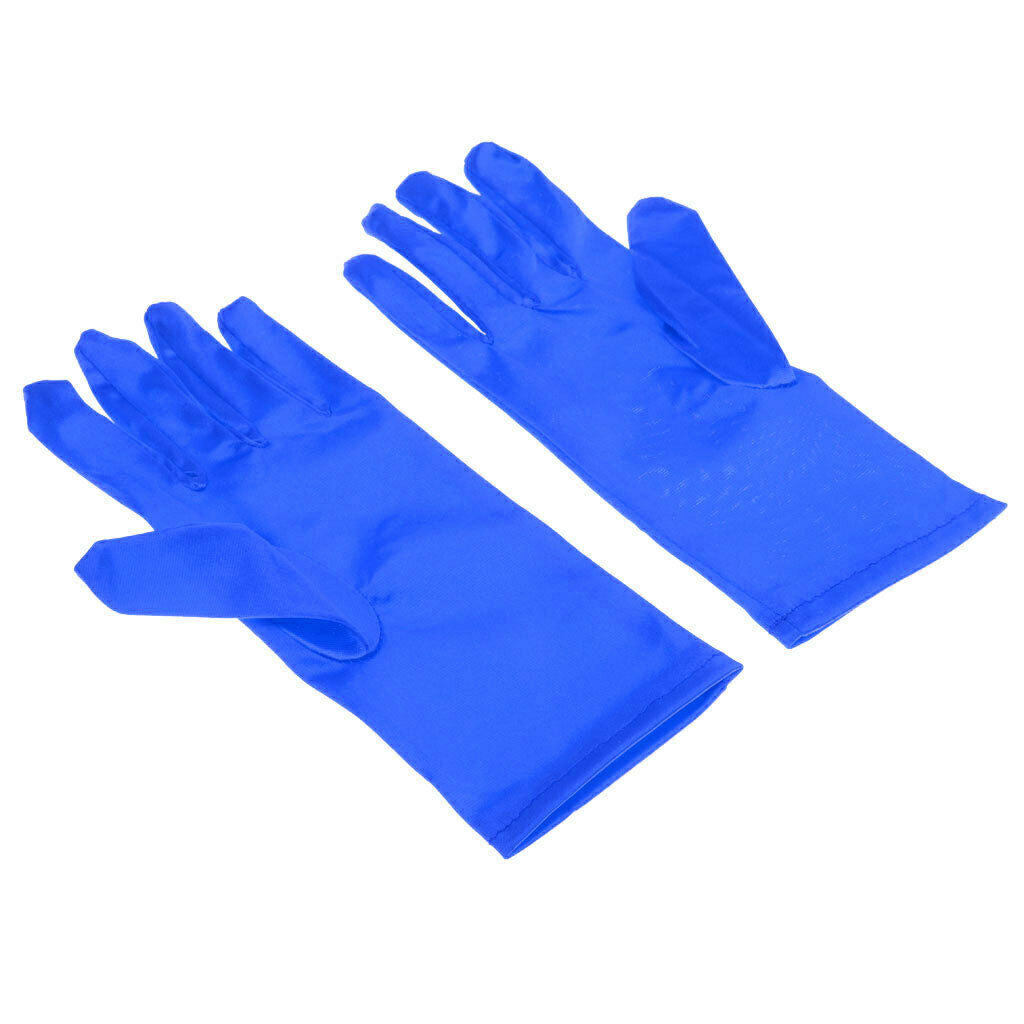 Women's Short Satin Wrist Gloves for Wedding Party Blue