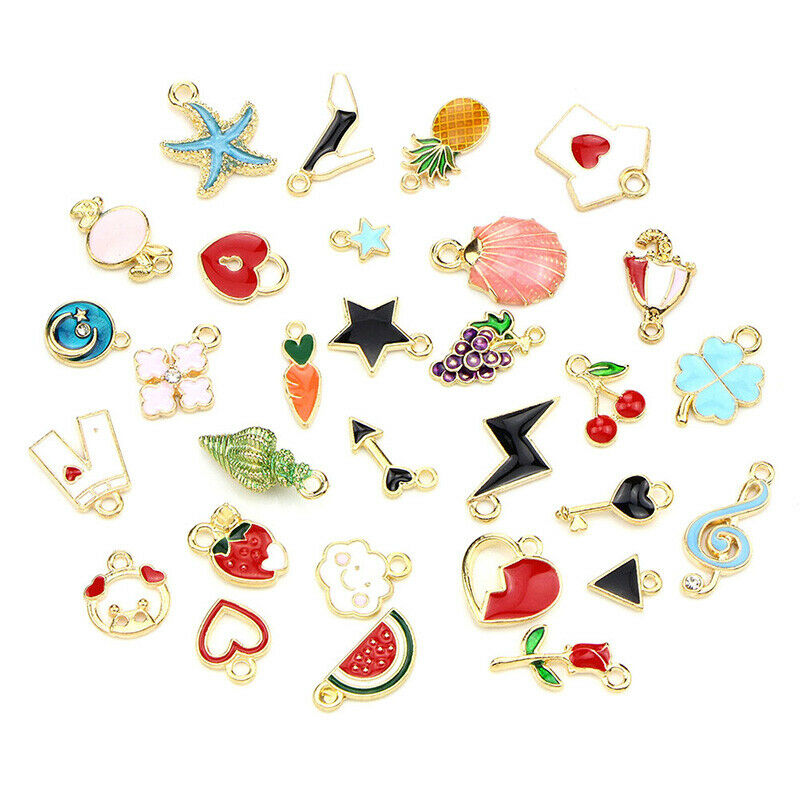 30PCS/Set Mixed Enamel Metal Charms Pendant DIY Craft Jewelry Making Find.l8