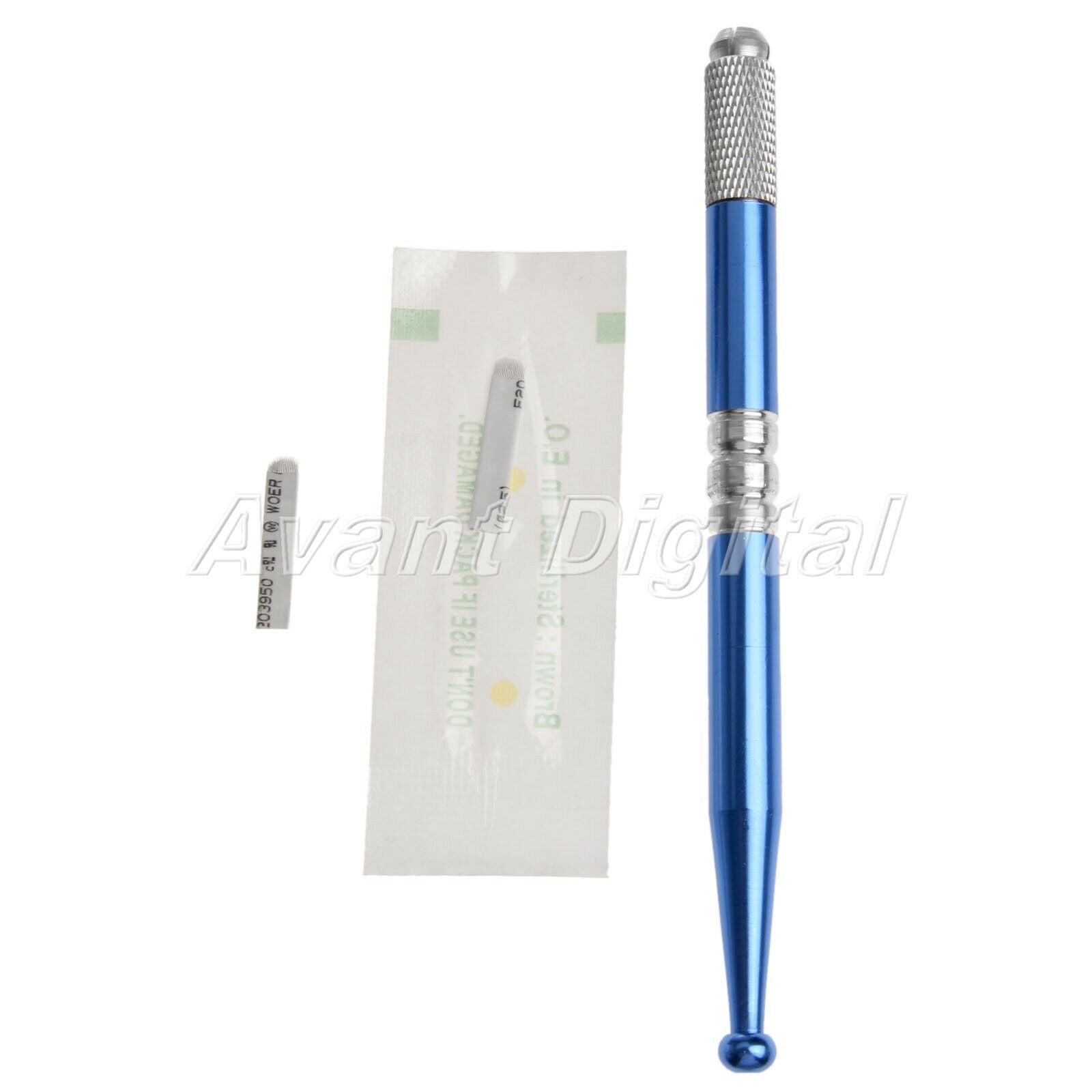 10pc 18Pin Bevel Blades Needles Permanent Eye Makeup Tool Manual Tattoo Pen Blue