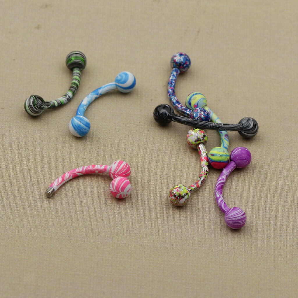 8pcs Stainless Steel Ball Curved Barbell Lip Stud