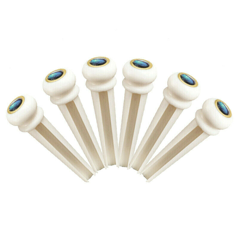 1 Set Acoustic Guitar Bone Bridge Pins w/ Abalone Dot Brass Circle Skirt