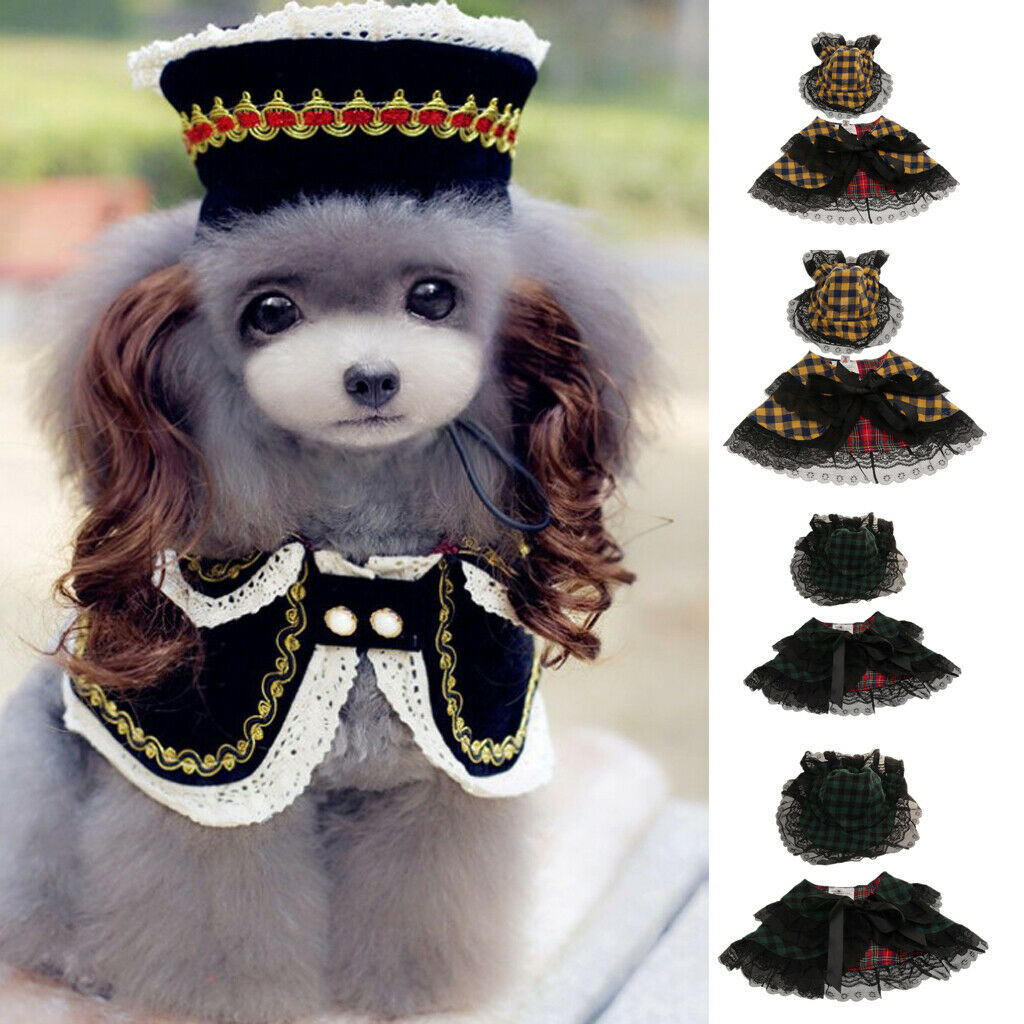 Pet Princess Clothes for Small Dog & Cat Summer Lace Shawl Hat Wig Outfit L