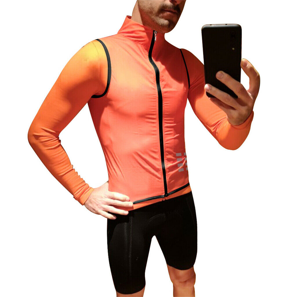 Set of 2 Cycling Sleeveless Vest Biking Jacket Reflective XL-Orange+Black