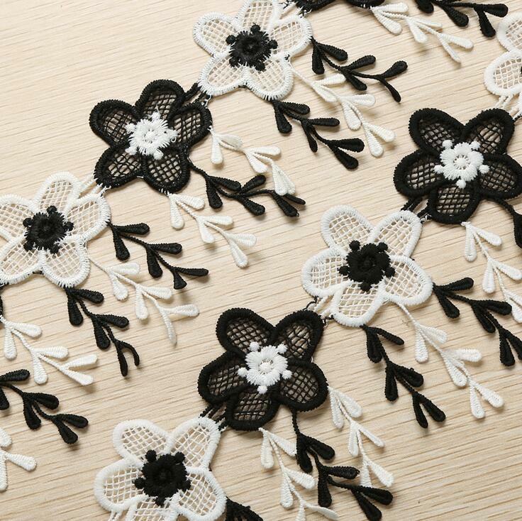 2Yard Milk silk Black and white flower tassel Lace decoration Sewing Accessories