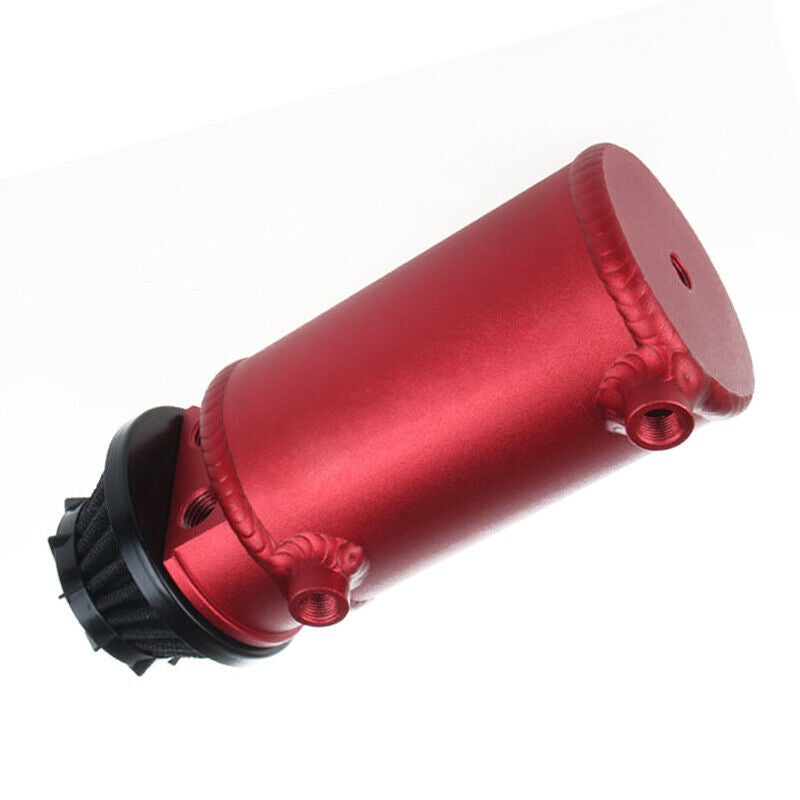 Universal Aluminum Oil Catch Can 2-Port Tank Reservoir w/ Filter Protect Engine