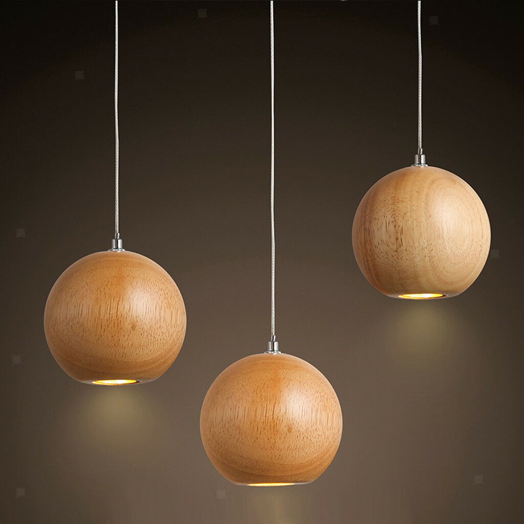 Dia.10cm Wooden Ball-shape Ceiling Pendant Lamps Shop Restaurant DIY Light