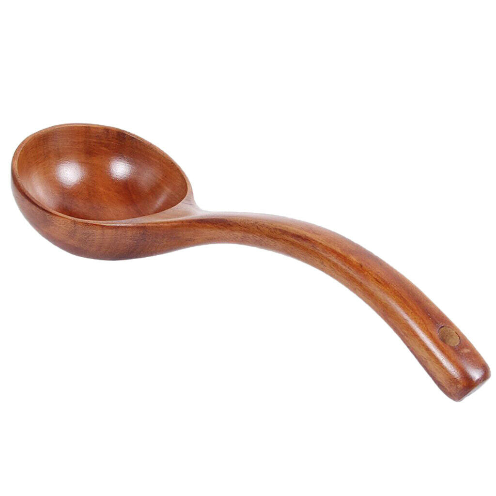 Wooden Long Handle Spoon Ladle Dinner Rice Tableware Flatware with Hook Wood