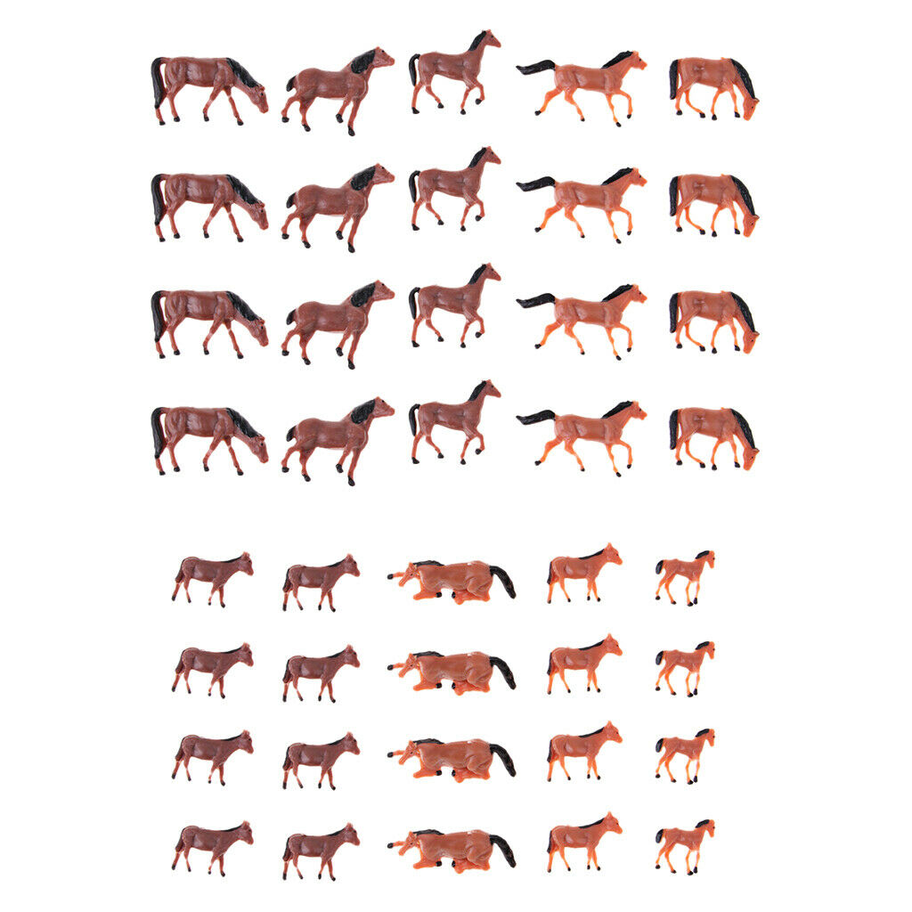 40 lot 1/87 Plastic Animals Horse Figures Models Set Kids Learning Layout