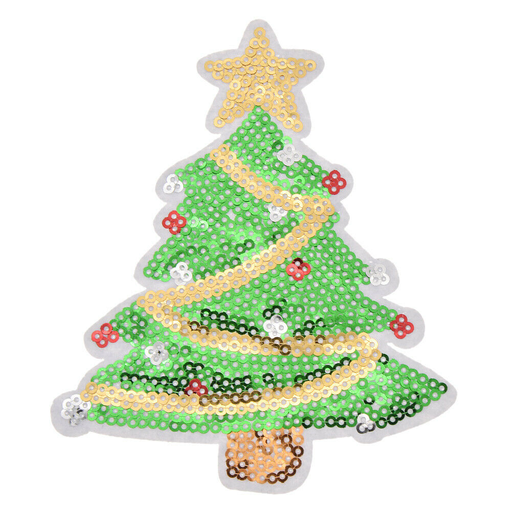 5x Sequins Christmas Trees Patches Iron On For Clothing Bag Appliques Xams Decor