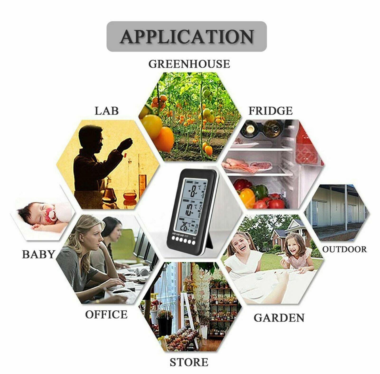 Wireless Freezer Fridge LCD Digital Thermometer Alarm Weather Station + 2 Sensor