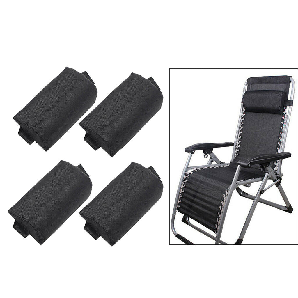 Qty 4 Folding Recliner Chairs Removable Head Pillow for Outdoor Sun Lounger