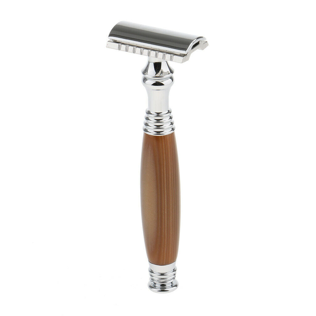 Men's Double Edge Safety Shaving Razor Alloy Classic Shaver Wooden Handle #F