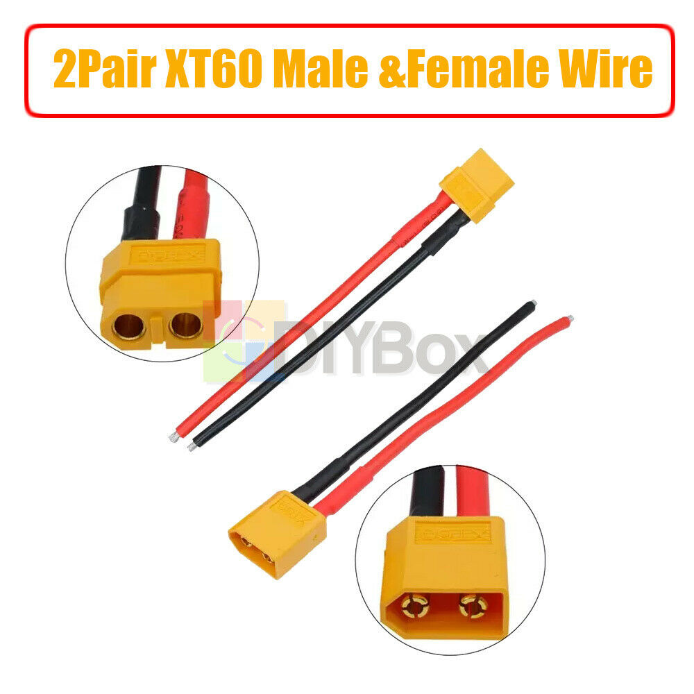 4Pcs 2Pair XT60 Connector Male & Female W/ Housing 14AWG Cable 10CM Silicon Wire