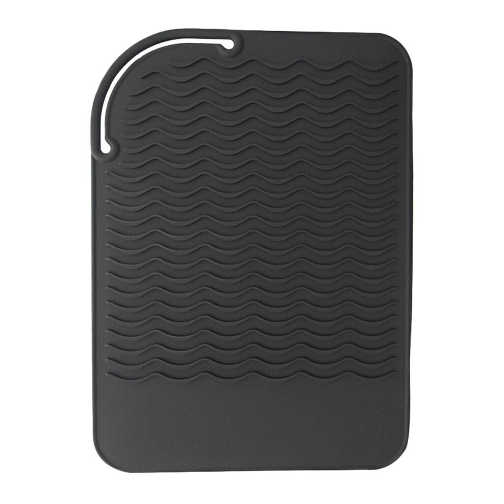 2 Pieces Salon Hair Straightener Anti Heat Protection Silicone Mat Black