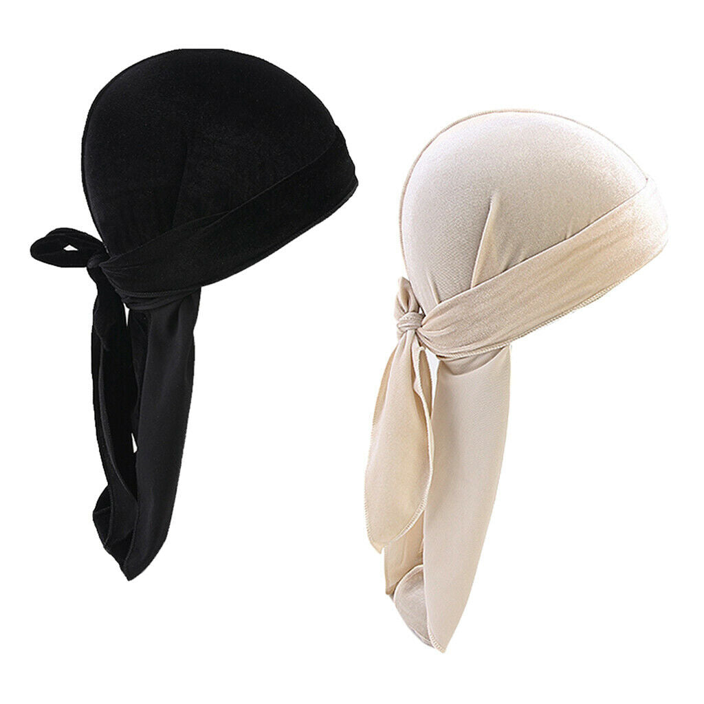 2 Pack Women Mens Fashion Soft Velvet Bandana Hat Long-Tail Muslim Headwear