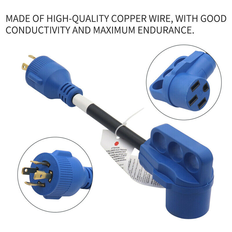 30A To 50A 125/250W RV Camper Trailer Charging Cable Cord Adapter Wire 10/3 AWG