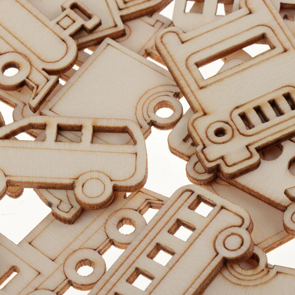 60-Packs Natural Wood Vehicle Shape DIY Crafts Scrapbooking Wooden Ornaments
