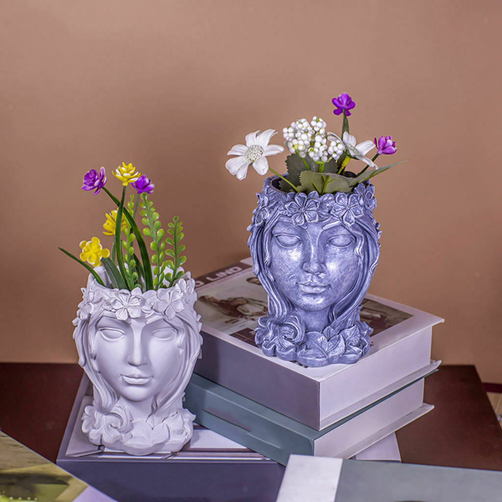 2x Goddess Face Head Planter Succulent Herb Flower Pot Garden Patio Yard Bar