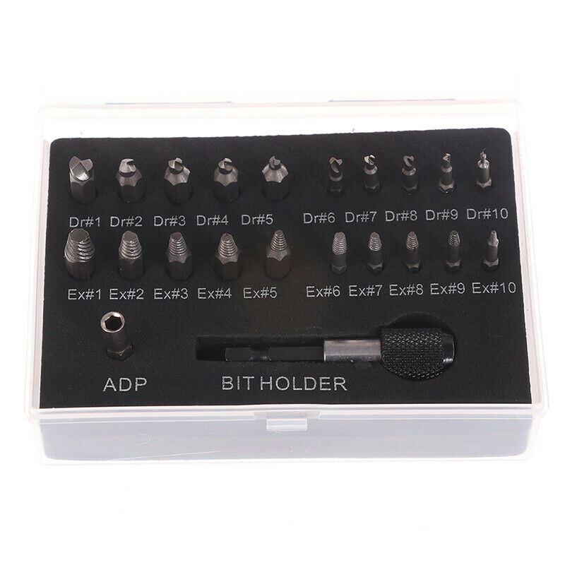 22Pc/set Damaged Screw Extractor Drill Bits Guide Set HSS Broken Speed OutL Pb