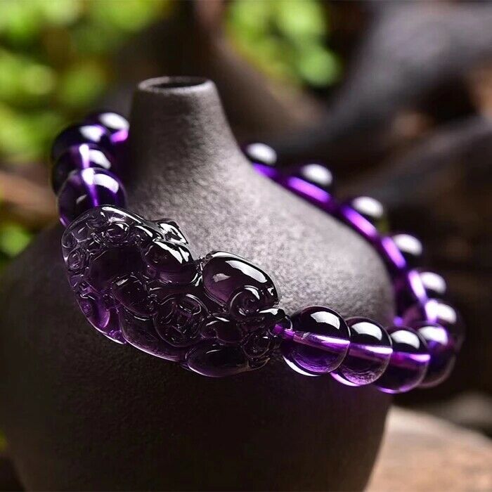 Feng Shui Purple Amethyst Stone Wealth Pi Xiu Bracelet Attract Good Luck Wealth