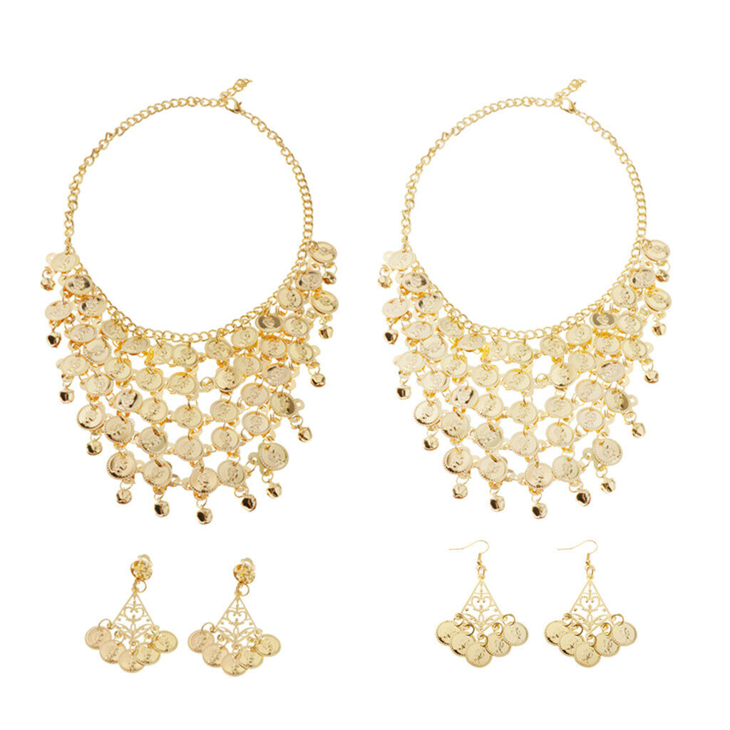 2 Set Women's Tribal Gypsy Belly Dance Jewelry Set Necklace Earrings Party