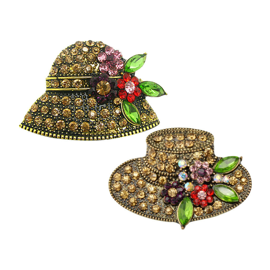 2 Pieces. Women's Fashion Brooch Hat-shaped With Red Crystal Embellishment