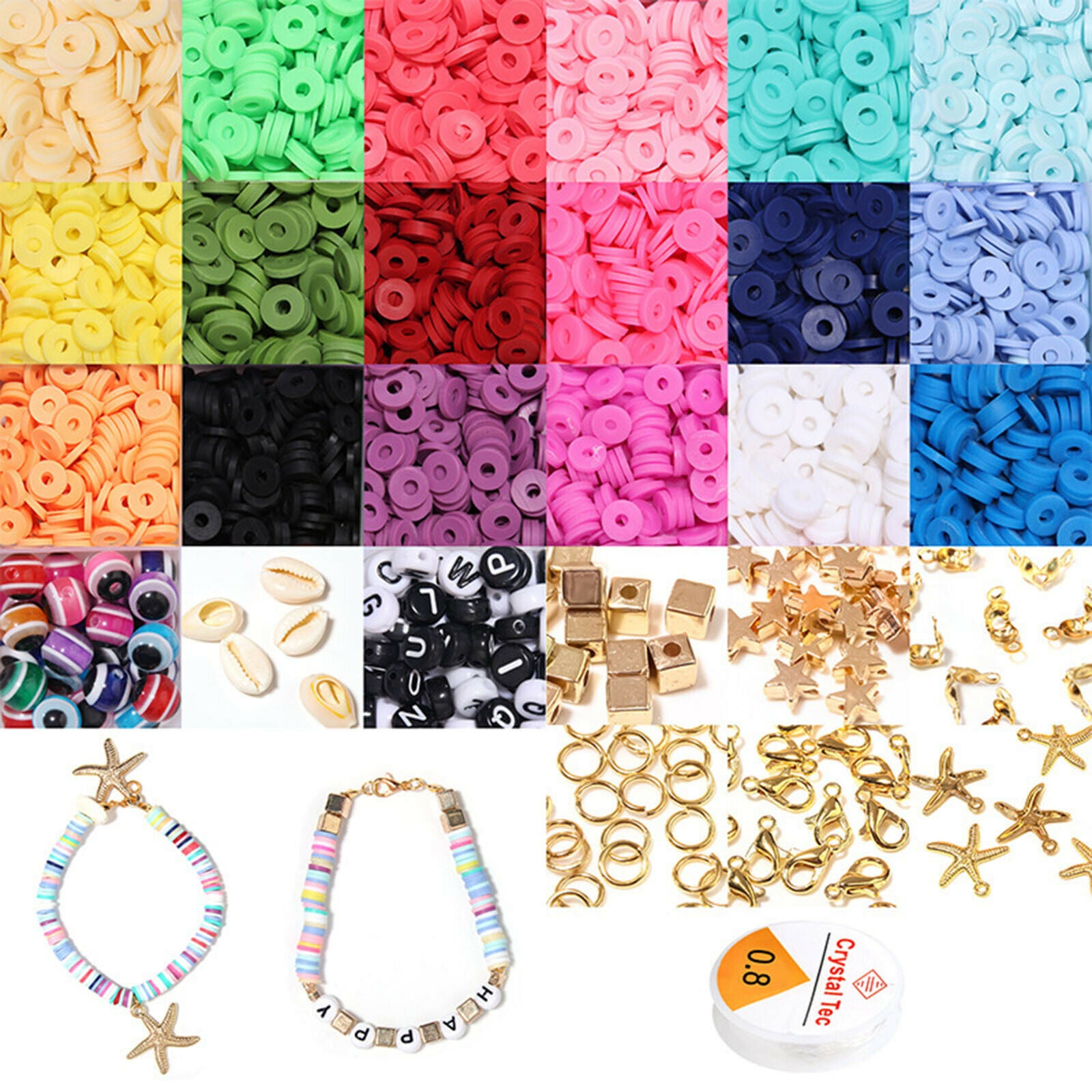 1Box 6mm Round Polymer Clay Beads DIY Bracelets Jewelry Making Finding