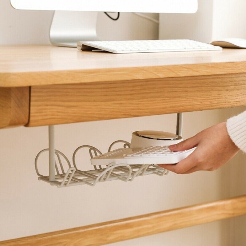 2 Pcs Under Table Storage Rack Cable Management Tray Table Bottom Socket HolF5P9