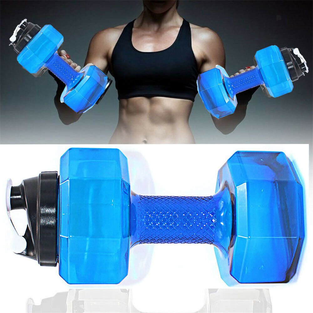 2pcs 2.2L Dumbbell Transparent  Cup Exercise Water Workout Bottle Fitness Gym