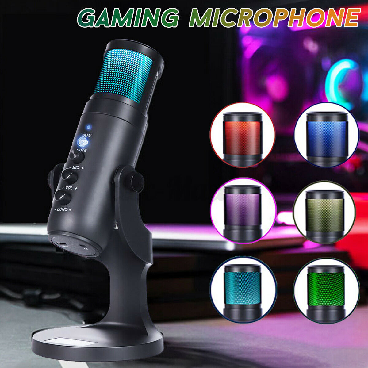 RGB USB Gaming Condenser Microphone Plug&Play For Game Chat Audio Recording