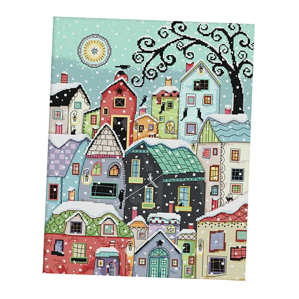 Snow   Street   Scenery   Stamped   Cross   Stitch   Kits   Advanced   Patterns