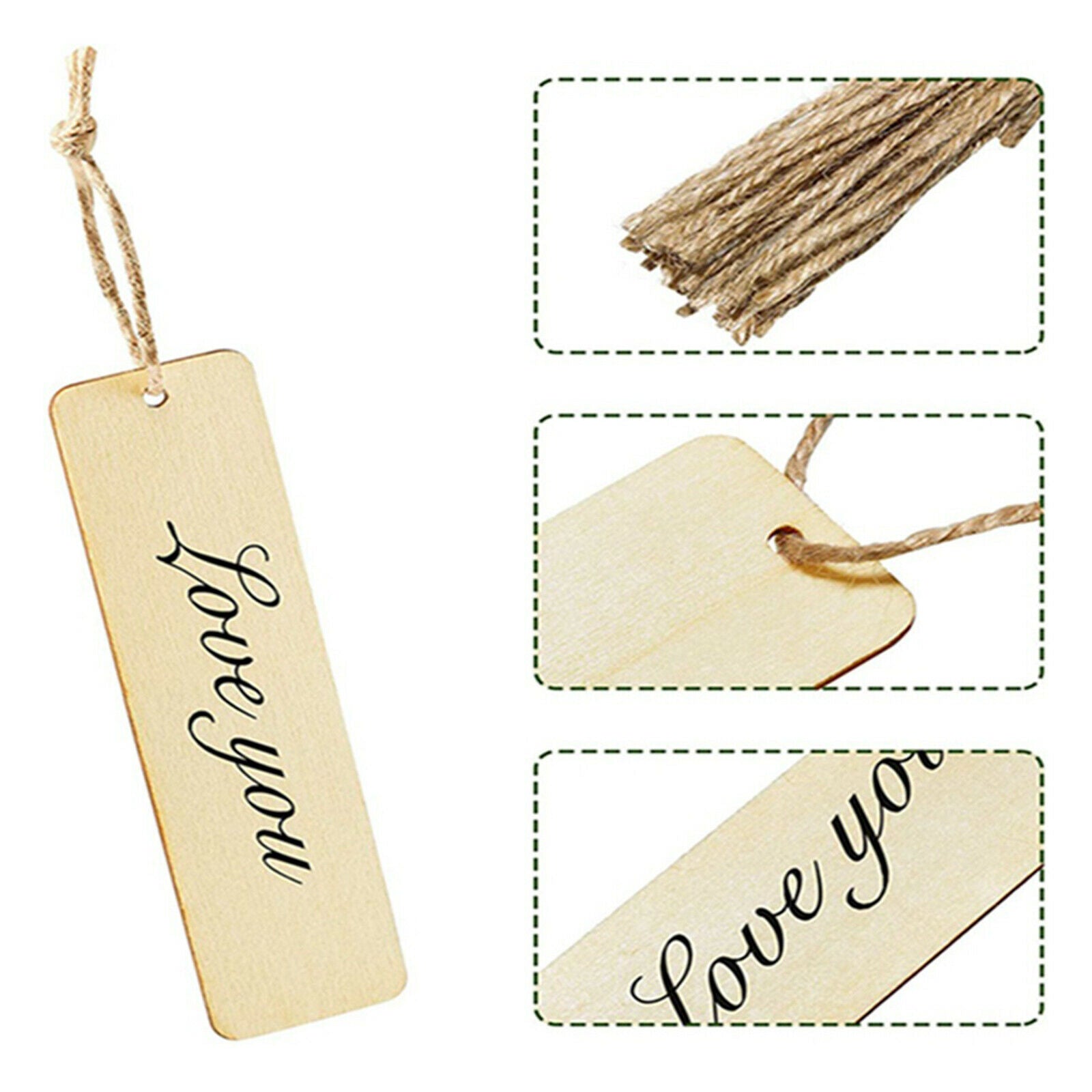 36x Unfinished Rectangle Blank Wood Bookmarks Wooden Crafts Tags with Strings