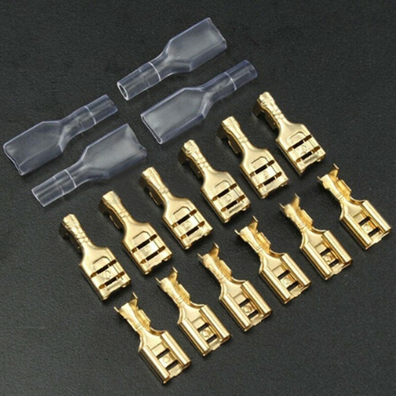 100Pairs 6.3mm brass crimp terminal female spade connectors insulate slee C J Kt