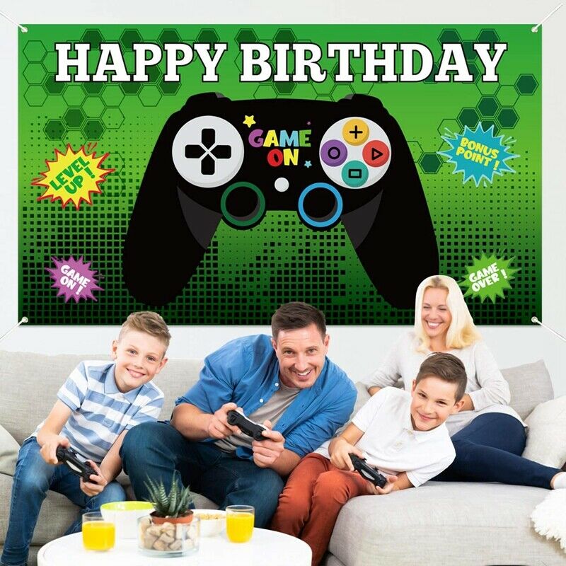 71 x 47 Inch Video Game Happy Birtay Backdrop Banner,Large Poster Photo Booth B3
