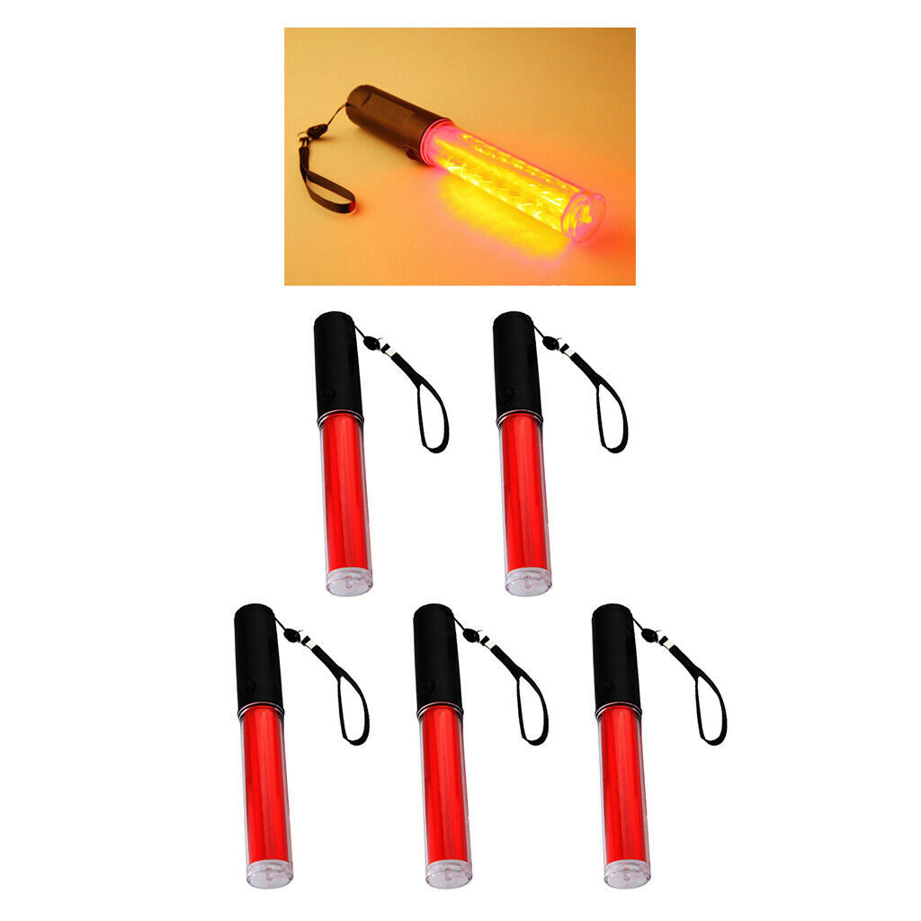 5pcs Red LED Traffic Safety Baton Light 10 inch