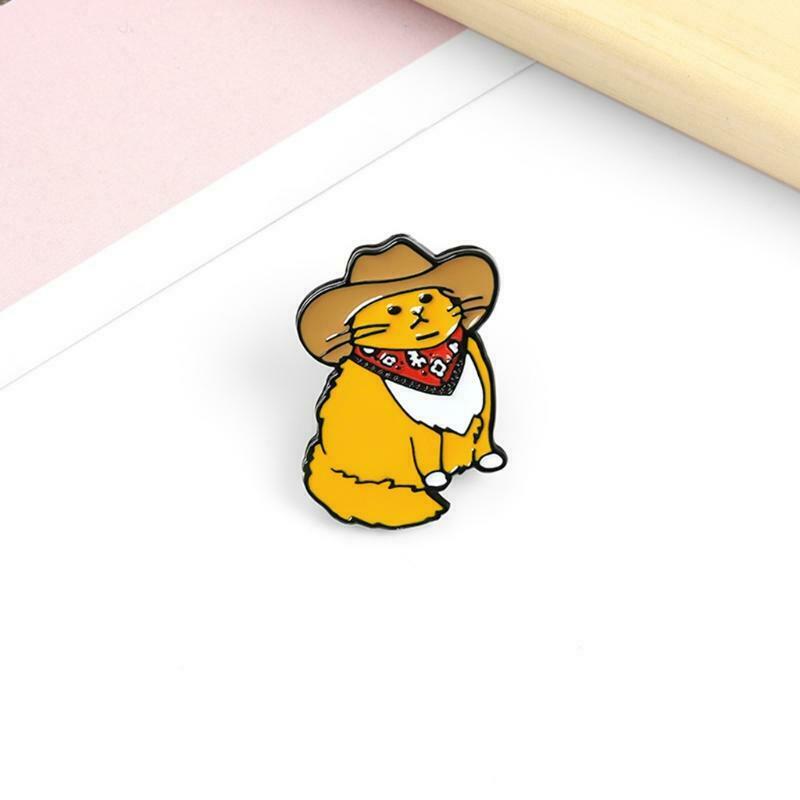 Cute Anime Western Cowboy Cat Style Brooch Accessories Pin Denim Badge