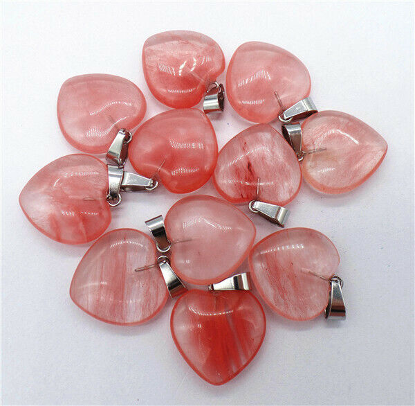 100Pcs 20x20x7mm Wholesale Red Cherry Quartz Love Heart Pendant Bead DIY HH8303