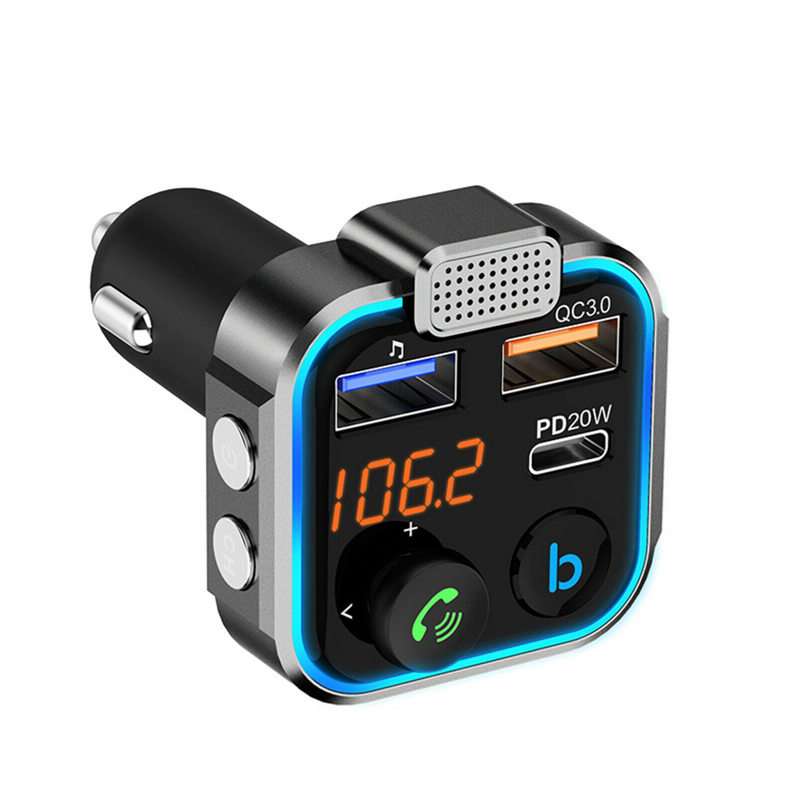 Bluetooth FM Transmitter Car Adapter Support 42W PD+QC3.0 Wireless Call