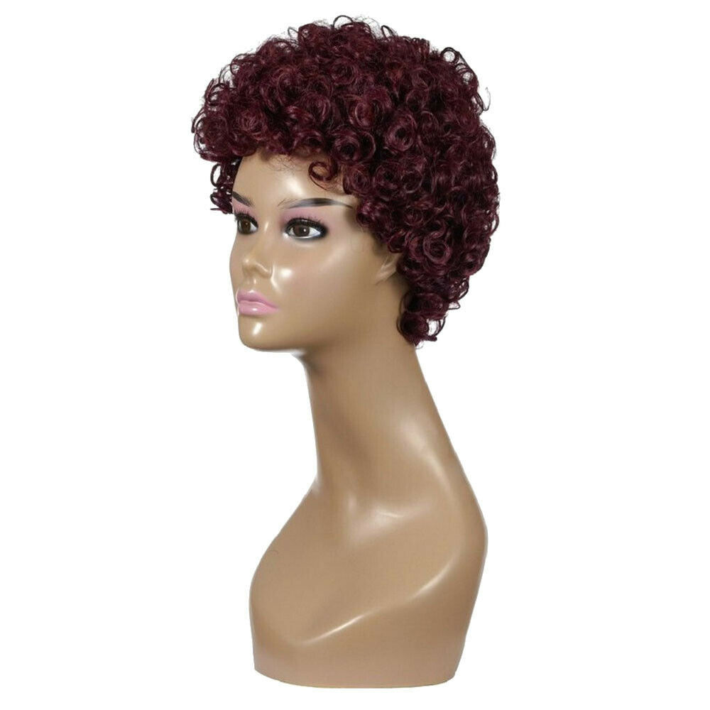 Women Short Wine Red Blone Ombre Wavy Wig Curly Synthetic Hair Full Head Wig&Net