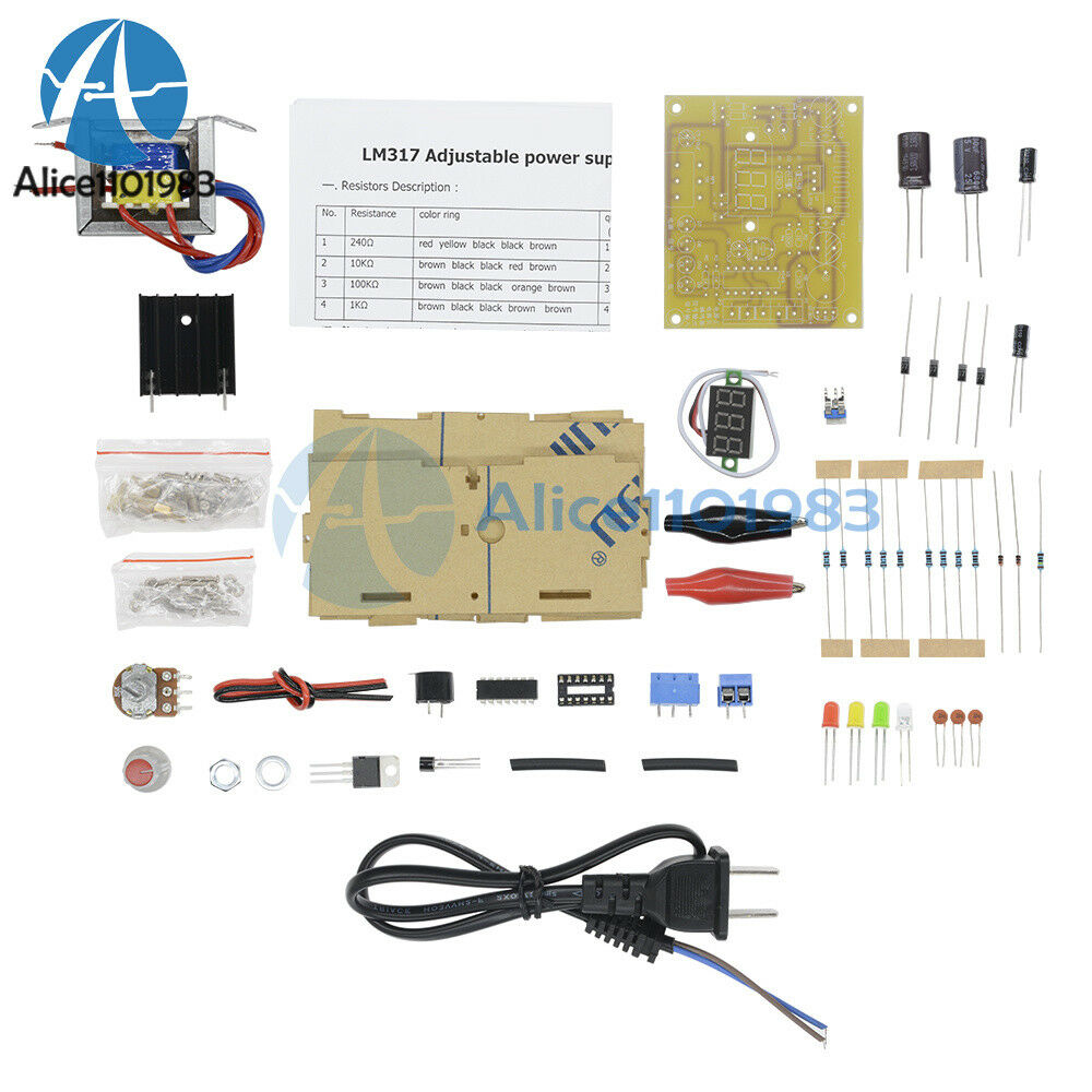 LM317 1.25V-12V Adjustable Regulated Voltage Power Supply DIY Kit US Plug