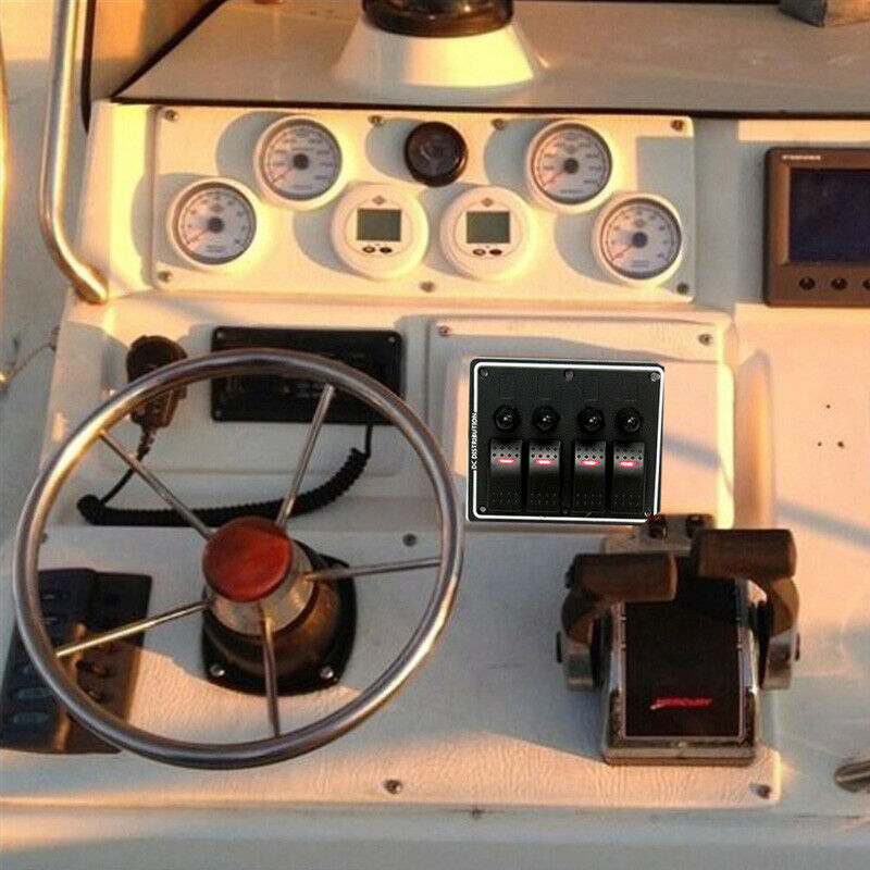 4Gang Aluminium LED Waterproof Rocker Switch Panel Circuit for Marine Boat Yacht