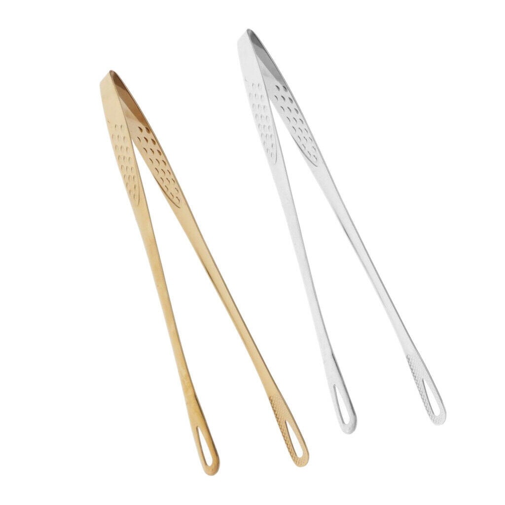 2Pcs Stainless Steel BBQ Barbecue Grill Tongs Serving Tong 9.5inch Utensil