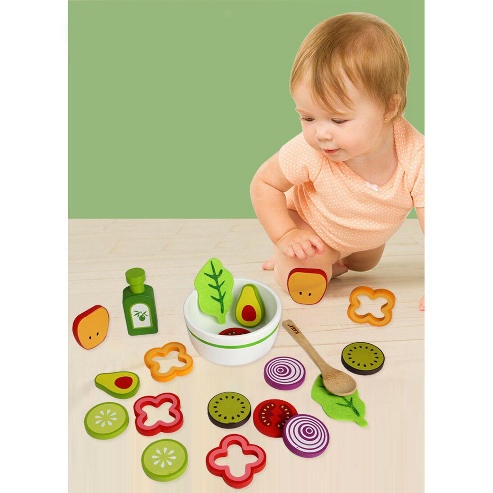 Garden Vegetables Wooden Cooking Accessories for Kids, Pretend Play Food,
